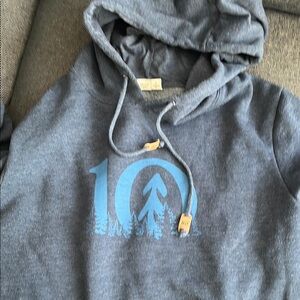 Tentree Gray and Blue Graphic Hoodie Soft Cotton Blend